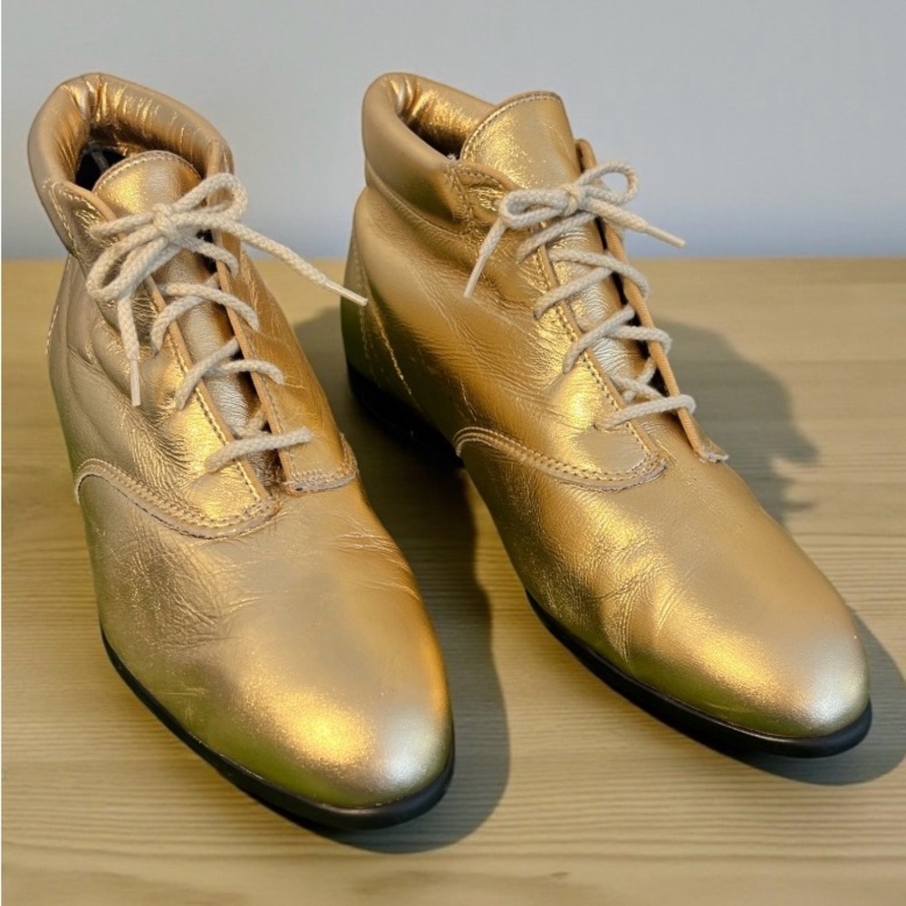 Tic-tac-toes Leather Elegant Gold Ankle Booties Women Size 12 Made in the USA!